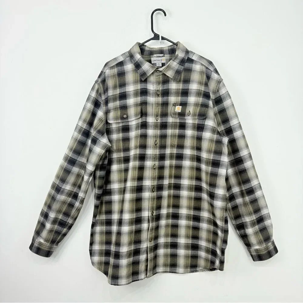 Carhartt Black Tan Plaid Original Fit Button Down Long Sleeve Flannel Shirt